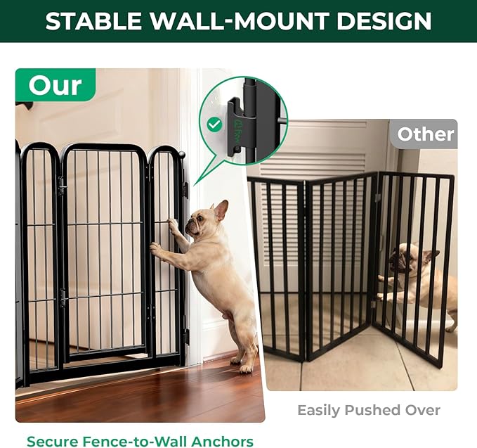 FXW Dog Gate Extra Wide Designed for Indoor Use, Adjustable Width Up to 137-inch Wide (24" H 6 Wire Panels for Puppies and Small Dogs), Black