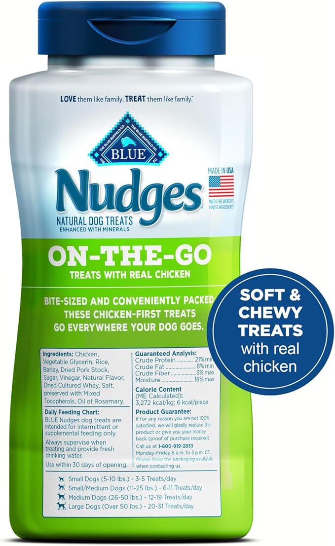 Nudges Blue Buffalo On The Go Dog Treats, Made in The USA with Natural Ingredients, Chicken, 5.5-oz. Bag