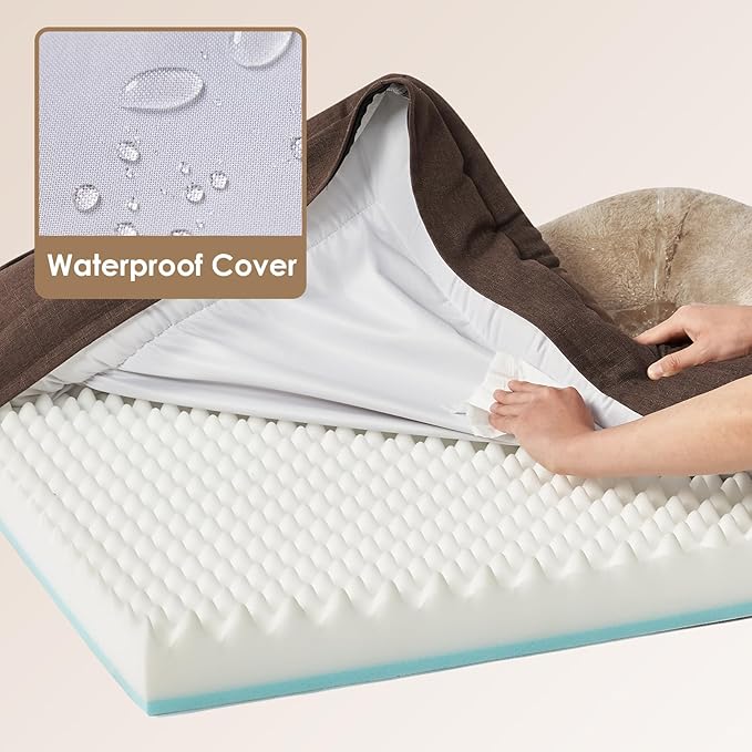 EHEYCIGA Orthopedic Dog Bed for Large Sized Dog, 36x27x7 Inch Large Memory Foam Dog Couch Bed with Sides, Waterproof Liner & Washable Removable Cover, Bolster Pet Sofa, Brown
