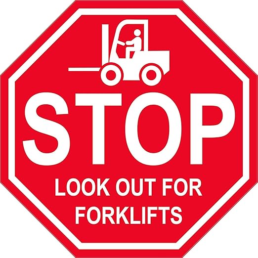 "Stop Look Out for Forklifts" - Laminated Vinyl Floor Sign by Graphical Warehouse - 5S Safety and Security Signage, Visual Communication Tool (22")
