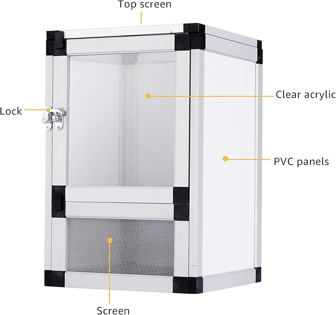 Small Reptile Cage Hatching Habitat,Toxirium 8" x 8" x 12" Screen & Acrylic Doors, Ventilated Terrarium for Lizards, Snakes, Frogs, Easy Assembly, Two Doors