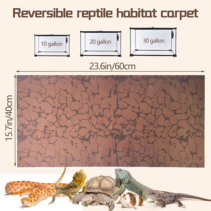 BNOSDM 2 PCS Reptile Carpet Mat Terrarium Liner Bedding Reptile Cage Mat Supplies for Tortoise Lizard Leopard Gecko Snake Chameleon 23.6’’ x 15.7’’