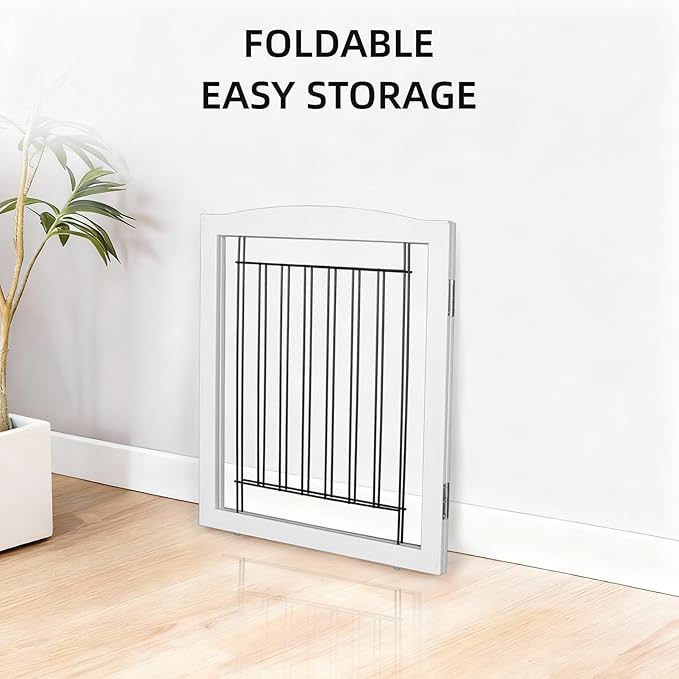 ZJSF Freestanding Foldable Dog Gate - Extra Wide Wooden White Puppy Gate - 2 Panels Pet Fence