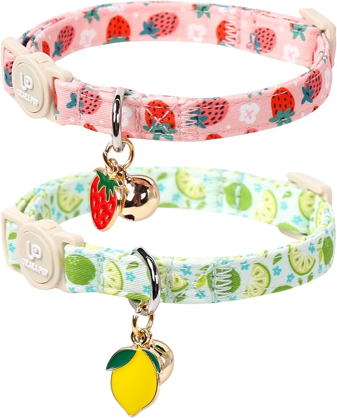 Cat Collar, 2Pack Summer Kitten Collars-Cute Lime and Strawberry Pendants-Breakaway Kitty Collars,Cat Collar with Bell, for Girl & Boy Cats
