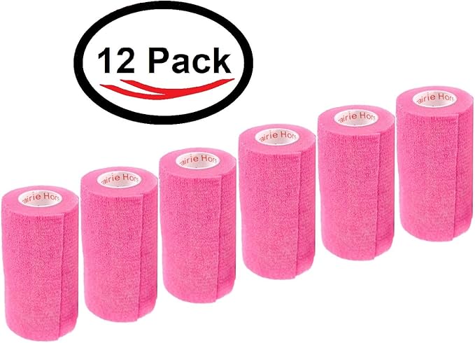 3 Inch Vet Wrap Tape Bulk (Neon Pink) (Pack of 12) Self Adhesive Adherent Adhering Flex Bandage Grip Roll for Dog Cat Pet Horse