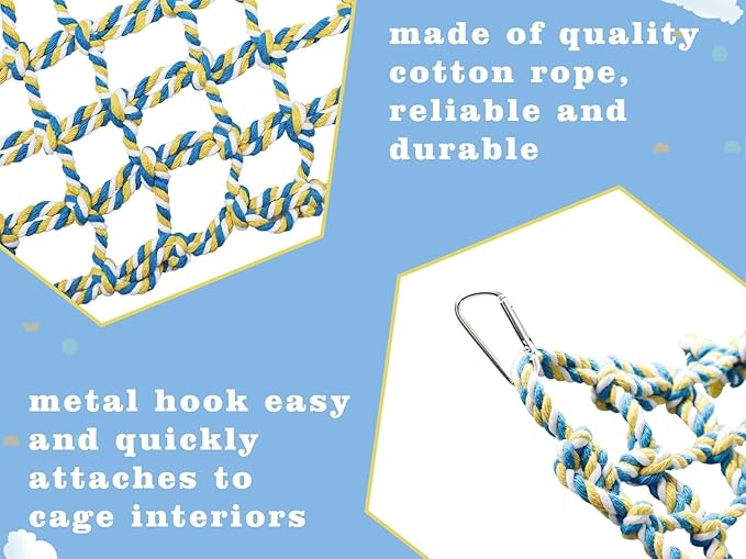 Bird Cage Accessories, Long Rope Bridge with Metal Hooks, Hanging Climbing Toys, Rope Bridge for Bird, Hamster, Rat, Guniea Pig, Sugar Glider, Squirrel, Bearded Dragon, Snake