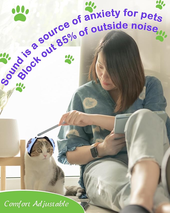 Calming Earmuffs for Cats and Small Dogs - for Anxiety Relief - Noise Canceling for Fireworks, Thunderstorms, Pet Grooming & Force Drying - Dog Ear Muffs Noise Protection (Blue, Small)