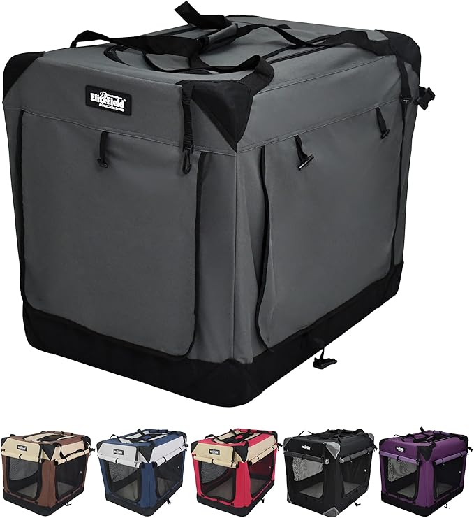 EliteField 4-Door Folding Soft Dog Crate with Curtains, Carrying Bag and Fleece Bed (2 Year Warranty), Indoor & Outdoor Pet Home (36" L x 24" W x 28" H, Gray+4 Door Curtains)