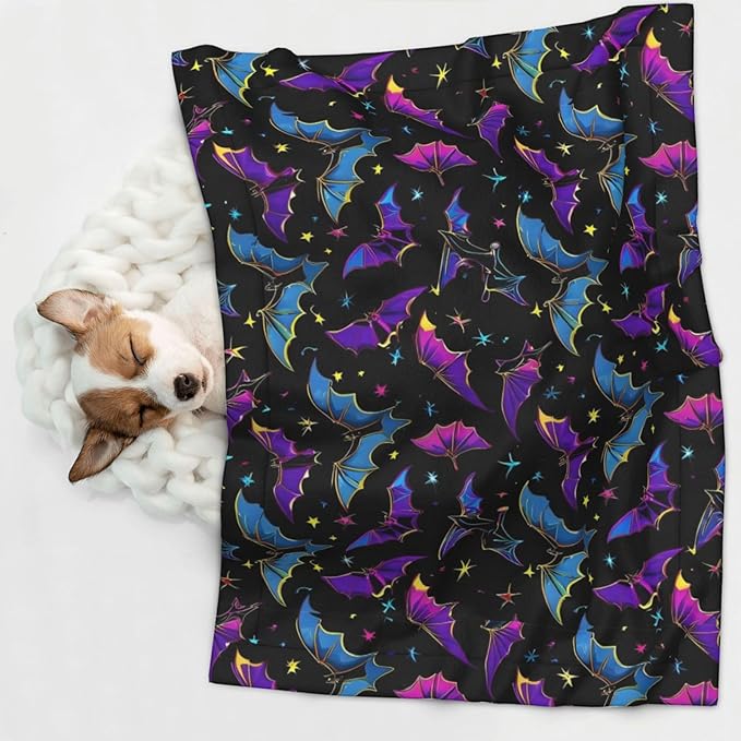 Double Sided Pet Bed Blanket for Added Cushion Warmth, Halloween Cool Bats, Reversible Cover with Textured Dot Surface for Existing Beds Standalone Mat