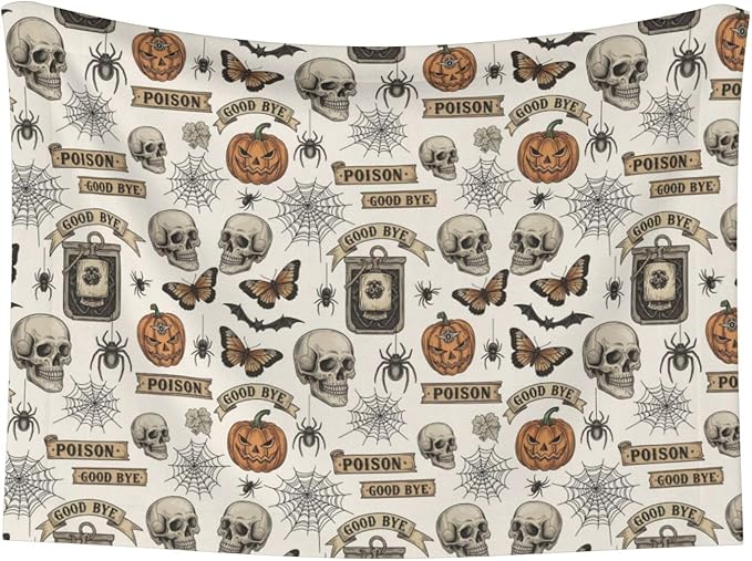 Reversible Pet Blanket for Sofa Protection Pet Comfort, Vintage Skull Skeleton Spider Web Witch Board Gothic, Double Sided Design with Cozy Nubby Nap Side and Durable Smooth Play Side