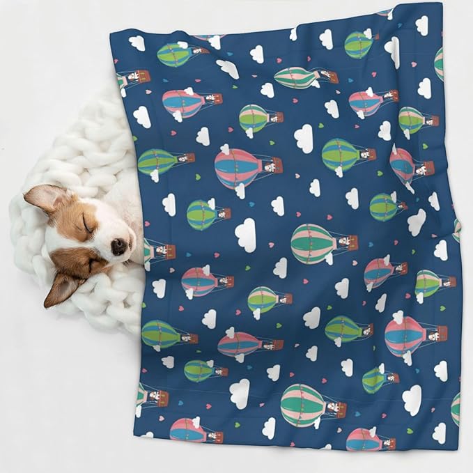 Reversible Plush Dot Pet Blanket for Dogs and Cats, Dachshund Hot Air Balloon Dogs, Ultra Soft Two Sided Design with Warm Fuzzy Side and Smooth Side for Comfort