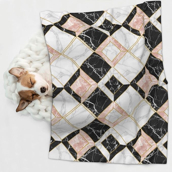 Double Sided Pet Mat for Dog Bed Topper Cat Blanket Furniture Protector, Pink Marble Cubes, Reversible Plush with Tactile Dot Pattern for Style Change