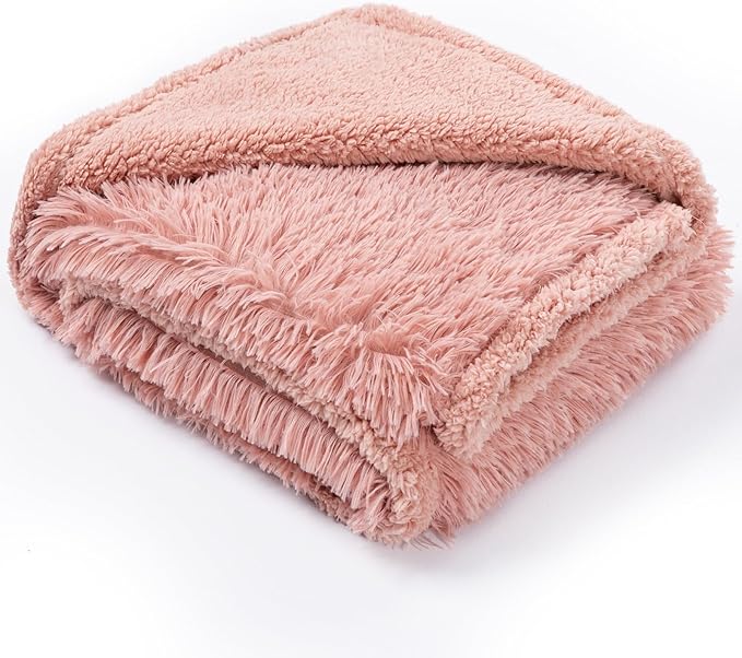 Waterproof Dog Blanket Pink Fluffy Long Faux Fur Pet Throw Blankets 28x20in for Couch Love Bed Cover Washable(Pink,XS)