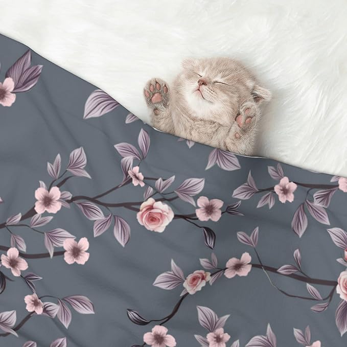 Pink Blanket for Pet - Retro Floral Puppy Throw Blanket 40x30 Rose Sakura Blankets for Puppy Dogs Cats