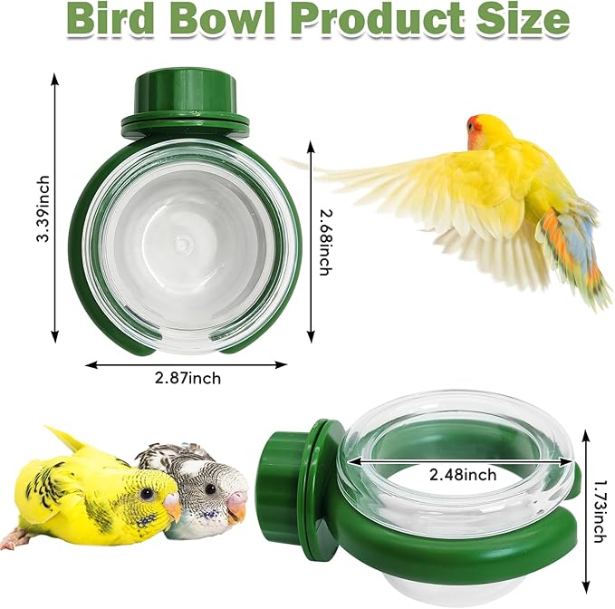PINVNBY 4 PCS Birds Cage Feeders with Clamp, Transparency Feeding Dish Cups Easy to Install Bird Bowls Small-Sized Detachable Parakeet Feeder for Finches Lovebirds（Green）