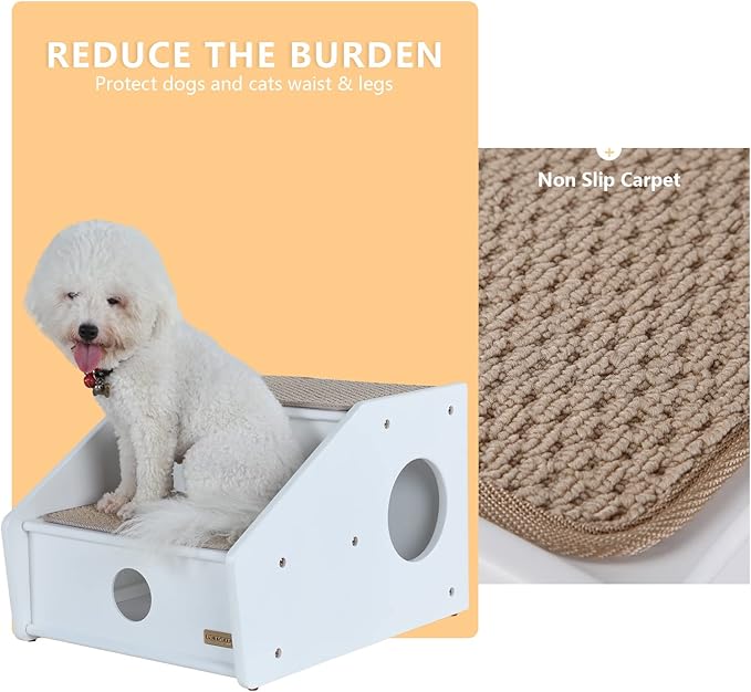 Petsfit 2-Steps Dog Stairs, Non-Slip cat Window Perch, White(21x17x14 inch)
