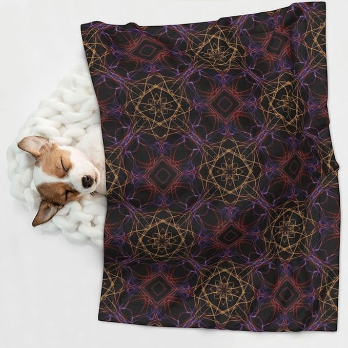 Reversible Plush Pet Blanket for Puppies Kittens, Magic Smoking Sacred Geometric, Double Sided Gentle Dot Texture for New Pets Adjusting to Home Environment Softly