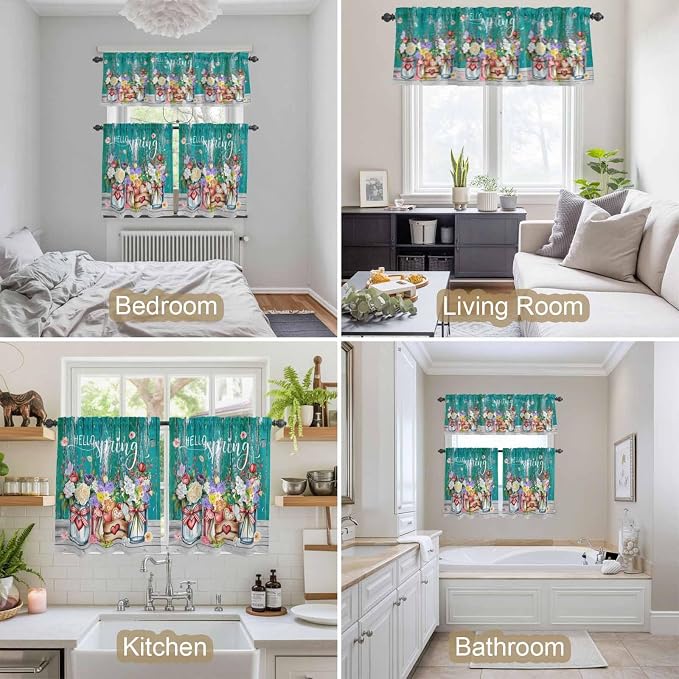 Spring Flowers Kitchen Curtains Set 3 Piece