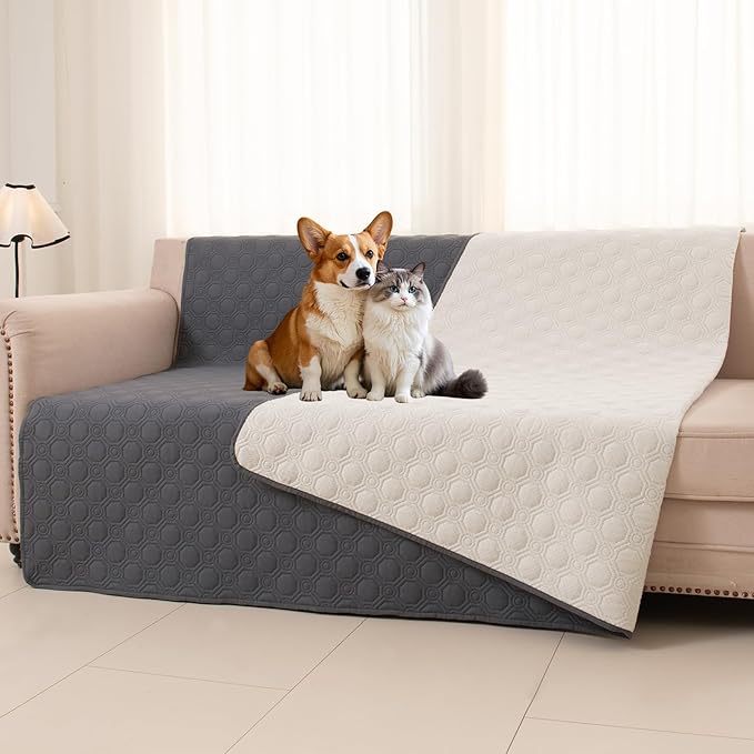 ele ELEOPTION Waterproof Dog Bed Blanket Cover Washable Extra Large Pee Pads for Dogs Reusable Absorbent Puppy Pet Pee Pads for Sofa, Bed, Couch 82x 82inch Gray