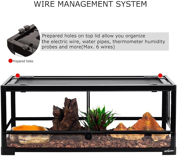 REPTI ZOO Glass Reptile Terrarium 20 Gallon, Front Opening Reptiles Tank 30" x 12"x 12" for Reptile Pets Gecko Lizard Snake, Top Screen Ventilation Escape Proof Lid