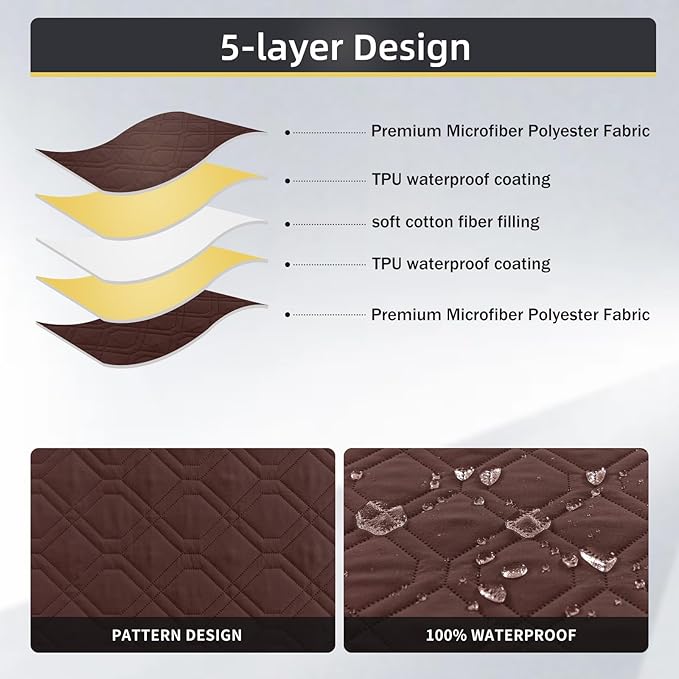 ele ELEOPTION 100% Waterproof 2 Piece Couch Cover Pet Blanket Sectional L Shape Sofa Cushion Cat Dog Bed Cover (Chaise Lounge + 3 Seat Covers) Coffee