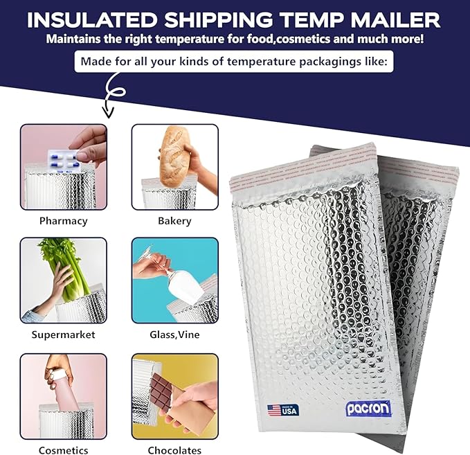 500-Pack Insulated Silver Thermal Bubble Mailers 8 x 11 - Waterproof Metallic Foil Self-Sealing Padded Envelopes for Cold Shipping, Perishables, Food, Cosmetics, Pharmaceuticals
