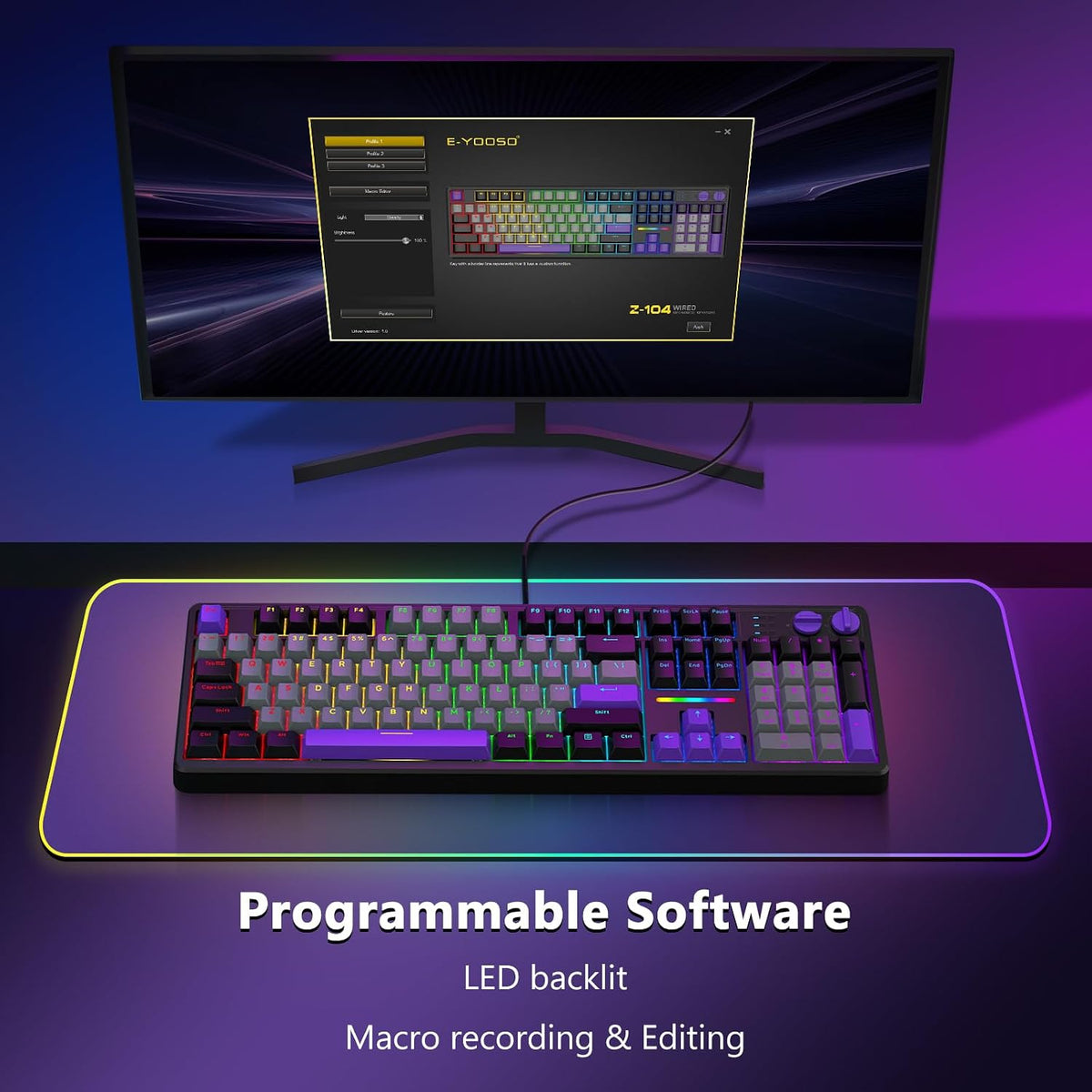E-YOOSO Wired Creamy Mechanical Keyboard, Led Backlit for PC/Mac, Black