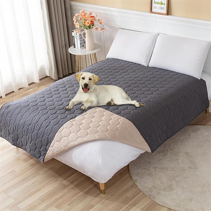 GIBZ Waterproof Dog Bed Cover Anti Slip Pet Furniture Protector Washable Blanket Large Soft Quilted Mat, Dark Grey, 170x210cm