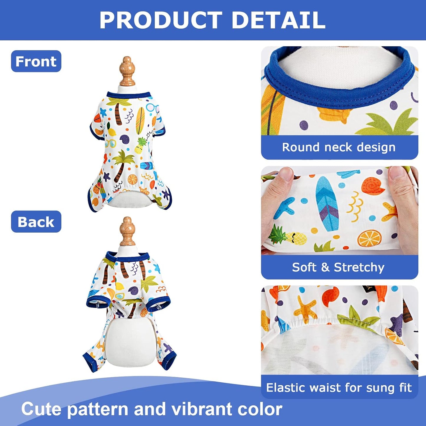 Dog Pajamas Pjs Fall Summer Dog Clothes for Small Dogs Girl - Boy - Medium Size Dogs, Soft Stretchy Puppy Clothes Doggie Onesies Cat Pet Jammies Outfit (Beach, XX-Large)