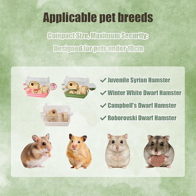 Acrylic Hamster Cage,Small Animal Houses&Habitats with Accessories,Hamster Enclosure with Stairs,Clear Pet Mice House,For Dwarf Gerbil,Dwarf Hamster,Pet Mice(Green,13.78"L*10.23"W*10.83"H)