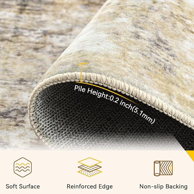 RELEANY Washable Area Rugs 2'x10' Non-Slip Modern Abstract Soft