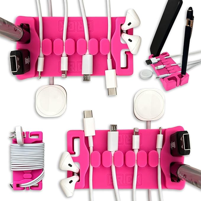 DeskBrick 2PK – Patented Non-Slip Steel-Weighted Desk Organizers & Cable Management Gadgets, Versatile Cord, Phone & Accessory Holders for Office, Home & Desktop – Best Gift for Men. Pink