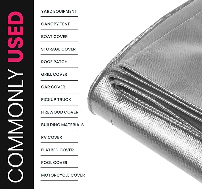 PROTARP Extreme Heavy Duty 22 Mil Tarp Cover, Waterproof, UV Resistant, Rip and Tear Proof, Poly Tarpaulin with Reinforced Edges for Roof, Camping, Patio, Pool, Boat. (Silver/Black 24′ X 24′)