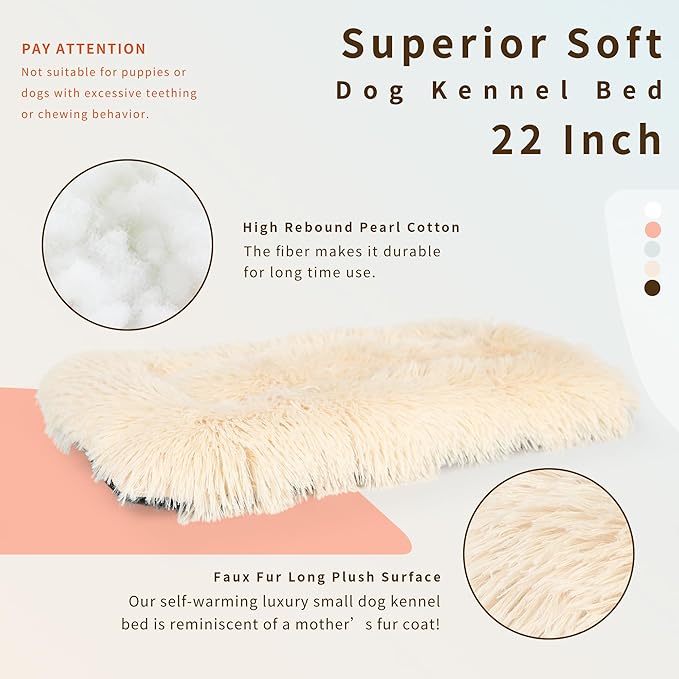nononfish Extra Small Dog Crate Bed, 22"x13", Faux Shag Fur, Non-Skid Bottom