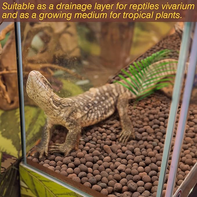 ZeeDix Reptile Substrate Leca Balls - 2LBS Organic Expanded Clay Pebbles, Bioactive Terrarium Bedding for Reptile Tank Habitat Accessories, Ideal for Bearded Dragon, Tortoise, Gecko, Snake & Frog