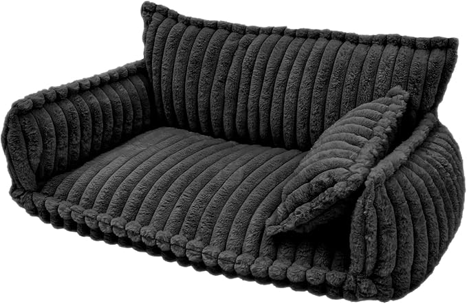 Pet Couch Calming Bed, Pet Couch with Removable Washable Cover, Plush Pets Sofa for Indoor Use, Supportive Orthopedic Dog Bed (Dark Grey)