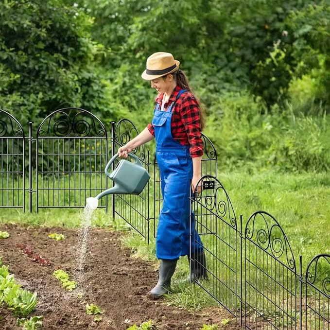 Tall Garden Animal Barrier Fence with Gate, 36 in(H)×30.6 Ft(L) 14 Panels Dog Digging Fence Barrier, Black Heavy Duty Metal Temporary Fences, Reusable Defense Fencing for Outdoor Yard│Patented