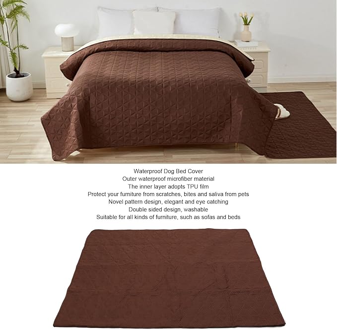 Dog Bed Cover, Slip Washable Pet Blanket, Double Sided Material with Non Slip Bottom, Sofa Couch Furniture Protector for Cat Puppy, Brown Polyester (52x82inch)