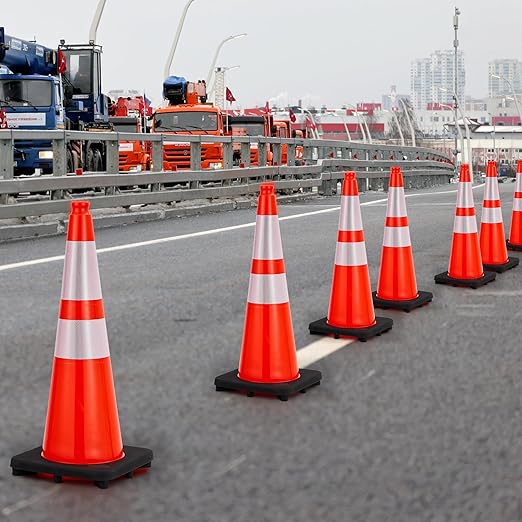 Traffic Cones 28", ExploreHorizon 8 PCS Safety Cones, PVC Orange Safety Road Parking Cones with 2 Reflective Collars,Hazard Construction Cones for Home Traffic Parking