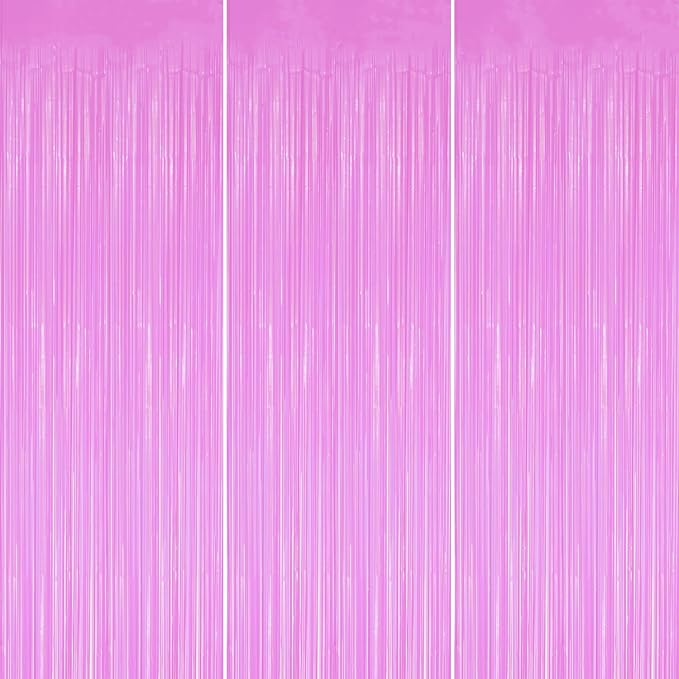 3 Pack Foil Fringe Backdrop - Pastel Purple Shiny Tinsel Curtains for Party Decoration/Photo Booth Props - 3.3x8.2 FT Metallic Foil Backdrop for Birthday, Wedding, Graduation, Christmas.