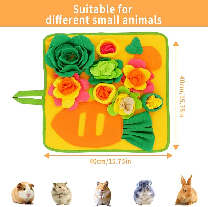Rabbit Foraging Mat,Snuffle Mat for Small Animals Bunny Puzzle Toys Pets Interactive Feeding Mat for Guinea Pigs Hedgehog Chinchilla Puppies (Yellow, M)