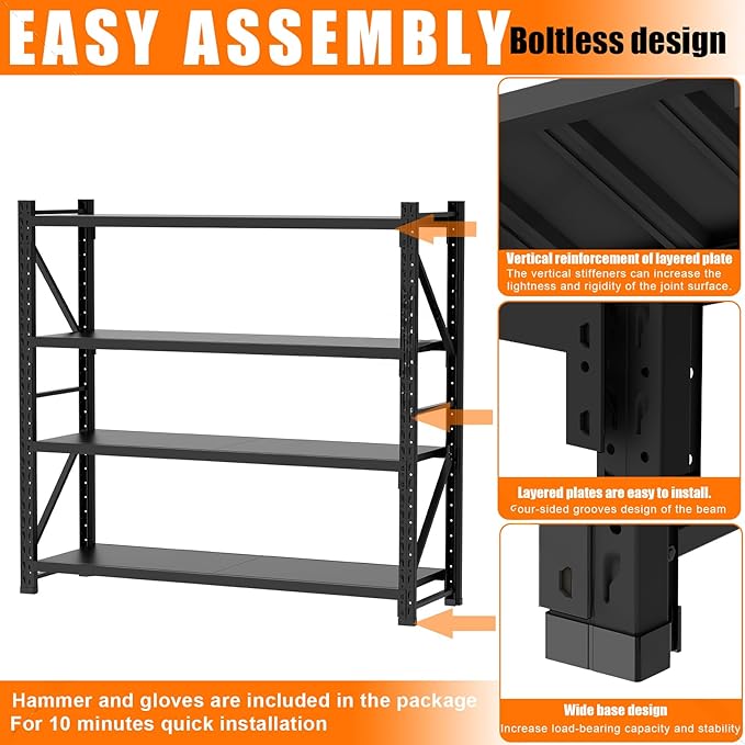 torage Shelves,Garage Shelving Heavy Duty Metal Adjustable Garage Shelves, Shelving Units Industrial Shelving for Warehouse(Black, W59.1*D19.7*H79)