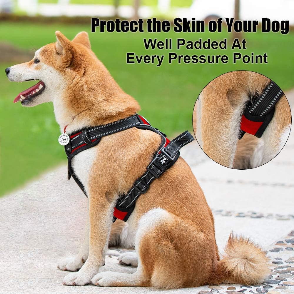 PoyPet No Pull Dog Harness, Reflective Comfortable Vest Harness with Front & Back 2 Leash Attachments and Easy Control Handle Adjustable Soft Padded Pet Vest for Small to Large Dogs (Red,XS)