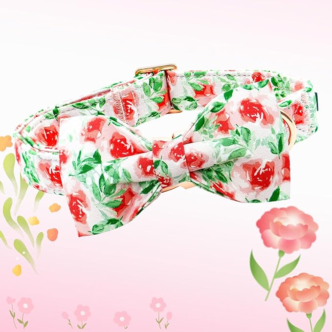 Lionheart glory Dog Collar Bow Collar Floral Dog Collar with Bow Tie Spring Summer Cute Collar Dog Boy or Girl Dog Collars Soft Durable Adjustable Dog Collars for Large Dogs