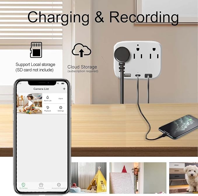 ULar 4K Outlet Camera Wall Charger Indoor Cameras Pet Monitor-WiFi Cam with App Remote, Motion Alerts & Local Storage- No Audio