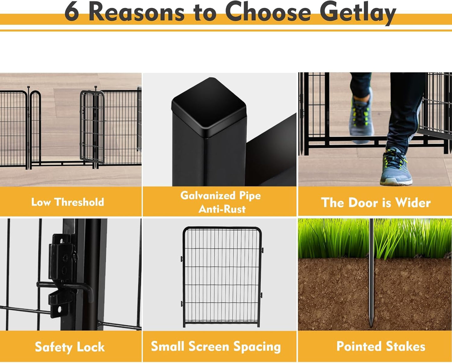 Dog Playpen 36 Inch 14 Panels, Dog Play Pen Indoors, Garden Fence for Yard, Total 31 Ft(l) Black Dog Pen Wide Door Low Threshold, Be Suitable for Camping Garden Yard