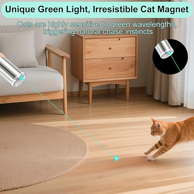 TBTeek Cat Toys for Indoor Cats, Unique Green Light, Rechargeable, 7 Adjustable Patterns, Interactive Kitten Pet Dog Red Dot Chase Light Toy for Cats Fun Playing Exercise(2 Pieces)
