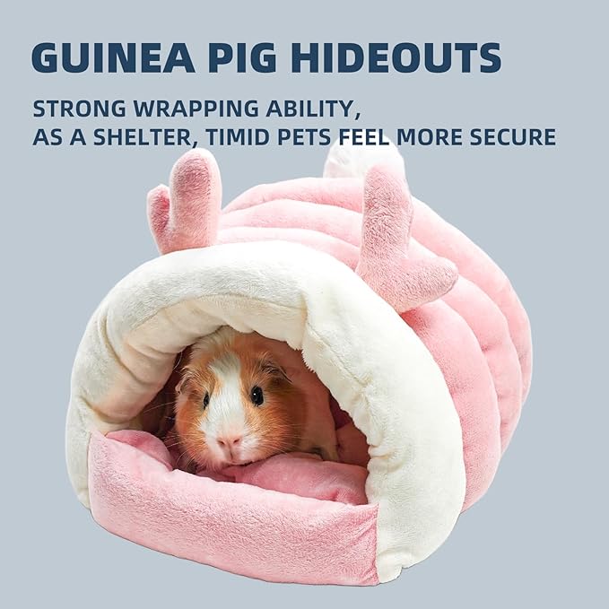 Guinea Pig Hideout, Warm Bed for Guinea Pig,Rabbits, Chinchillas, Cozy Small Animal Winter Shelter (Pink, Large)