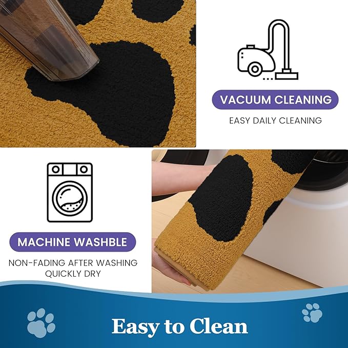 Buganda Dog Door Mat for Muddy Paws, Absorbent Dirt Trapper Washable Indoor Doormats, Non Slip Low-Profile Mud Mat for Dogs, Front Entrance Doormat for Inside Floor (36x24 Inches, Yellow and Black)