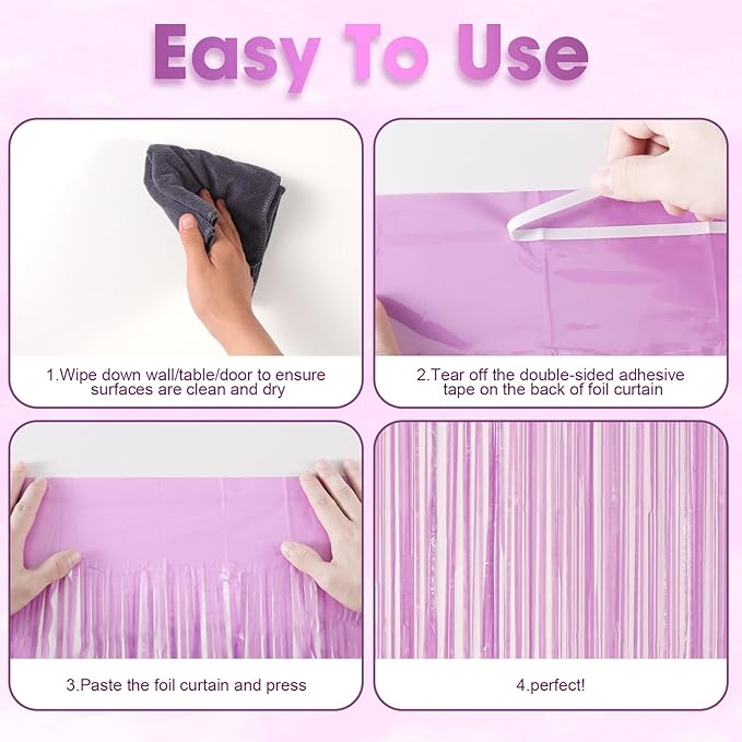 3 Pack 3.3 x 8.2 ft Pastel Purple Foil Fringe Backdrop Curtains, Tinsel Streamers Birthday Party Decorations, Fringe Backdrop for Graduation, Baby Shower, Gender Reveal, Disco Party
